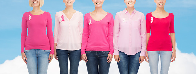 Image showing close up of women with cancer awareness ribbons