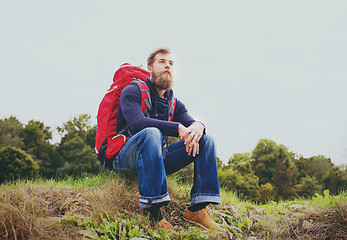 Image showing man with backpack hiking