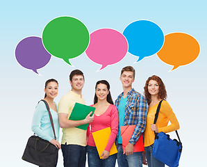 Image showing group of smiling students with text bubbles