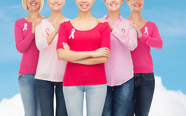 Image showing close up of women with cancer awareness ribbons