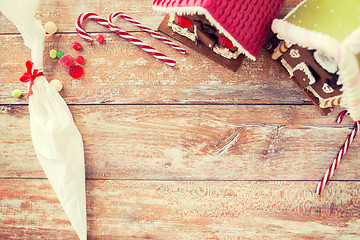 Image showing closeup of beautiful gingerbread houses at home