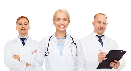 Image showing group of doctors with stethoscopes and clipboard