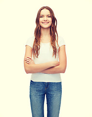 Image showing smiling teenager in blank white t-shirt