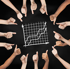 Image showing hands showing thumbs up in circle over graph