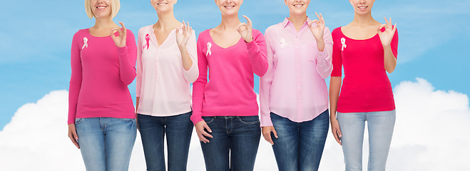 Image showing close up of women with cancer awareness ribbons