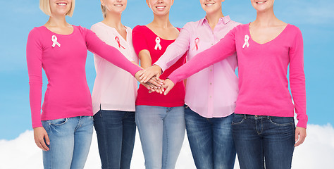 Image showing close up of women with cancer awareness ribbons