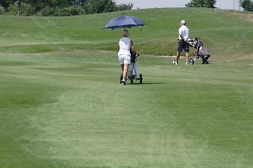 Image showing Golfers in golf course