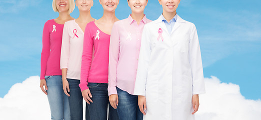 Image showing close up of women with cancer awareness ribbons