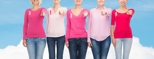 Image showing close up of women with cancer awareness ribbons