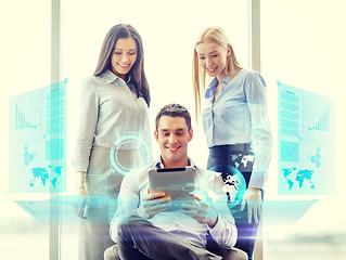 Image showing business team working with tablet pc in office