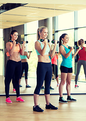 Image showing group of women with dumbbells in gym