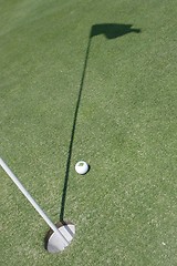 Image showing Golf ball on golf green