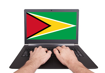 Image showing Hands working on laptop, Guyana