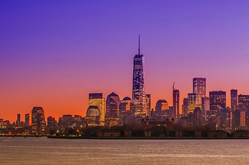 Image showing New York City Manhattan midtown panorama at dusk with skyscraper