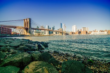 Image showing brooklyn bridge and new york city manhattan skyline