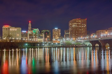 Image showing downtown Hartford Connecticut at dusk from across the Connecticu