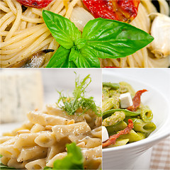 Image showing collection of different type of Italian pasta collage