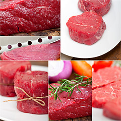 Image showing different raw beef cuts collage