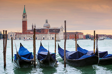 Image showing Gondolas in front of San Giorgio Maggiore