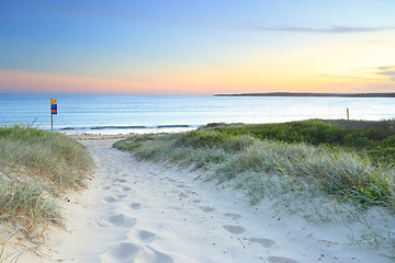 Image showing Sandy path to Greenhills Beach at dusk sundown