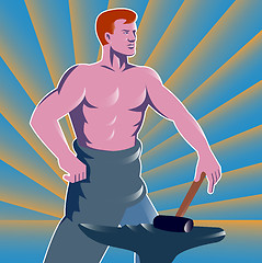 Image showing Blacksmith With Hammer and Anvil Retro 