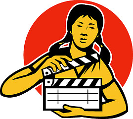 Image showing Asian Woman Girl With Movie Clapboard