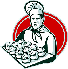 Image showing Baker Serving Tray of Pork Meat Pies Retro