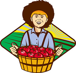 Image showing Farmer Boy Straw Hat Tomato Harvest