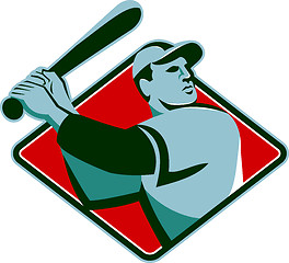 Image showing Baseball Player with Bat Batting Retro Style