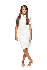 Image showing Full length elegant woman wearing white dress