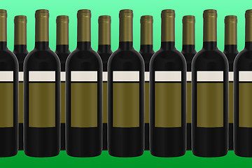 Image showing Wine Bottles with green background