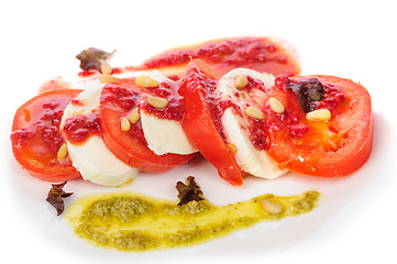 Image showing Caprese antipasto salad with mozarella cheese, tomatoes 