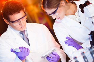 Image showing Scientist pipetting.