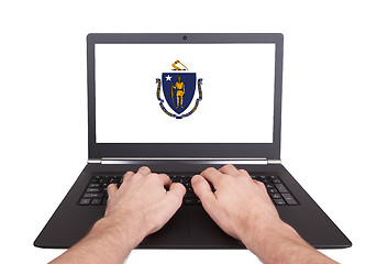 Image showing Hands working on laptop, Massachusetts