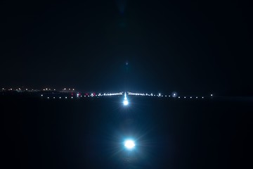 Image showing Landing lights at the airport runway