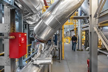 Image showing Industrial pipes in a thermal power plant