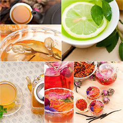 Image showing collection of different herbal tea infusion collage