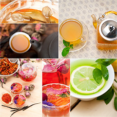 Image showing collection of different herbal tea infusion collage