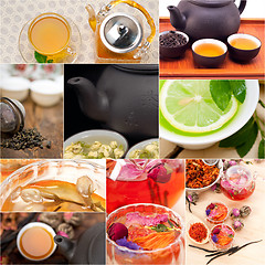 Image showing collection of different herbal tea infusion collage