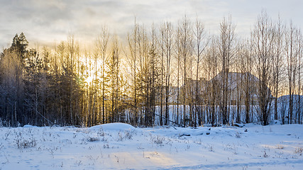 Image showing Winter village sunset 