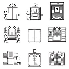 Image showing Black contour vector icons for door