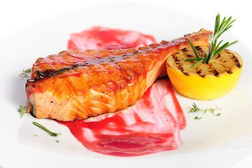 Image showing Grilled salmon steak 