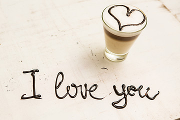 Image showing Love coffee cup and handwriting. I love you. Creative 