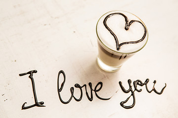 Image showing Love coffee cup and handwriting. I love you. Creative 