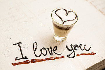 Image showing Love coffee cup and handwriting. I love you. Creative 