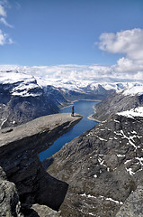 Image showing Hiker on Trolltunga, Norway