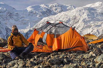 Image showing Engilchek glacier camping