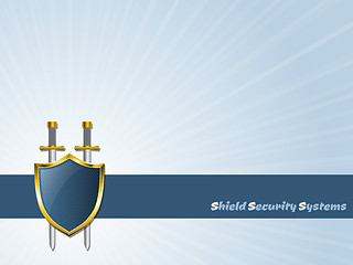 Image showing Blue striped shield with two swords icon design