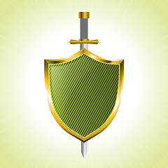 Image showing Green striped shield with sword