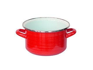 Image showing Old red metal cooking pot 